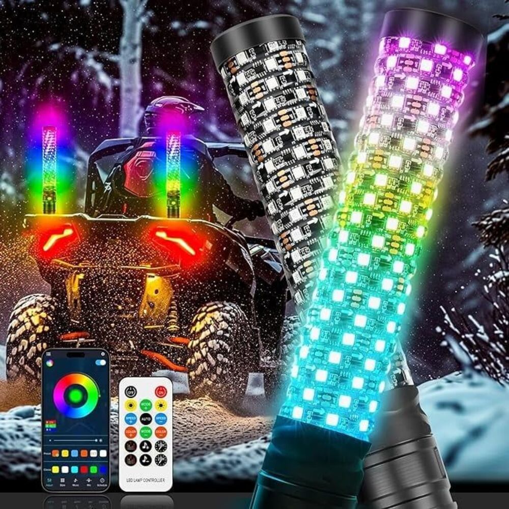 DREAMIZER 2PCS 1FT Fat Spiral Led Whip Lights with APP & Remote Control. NIB